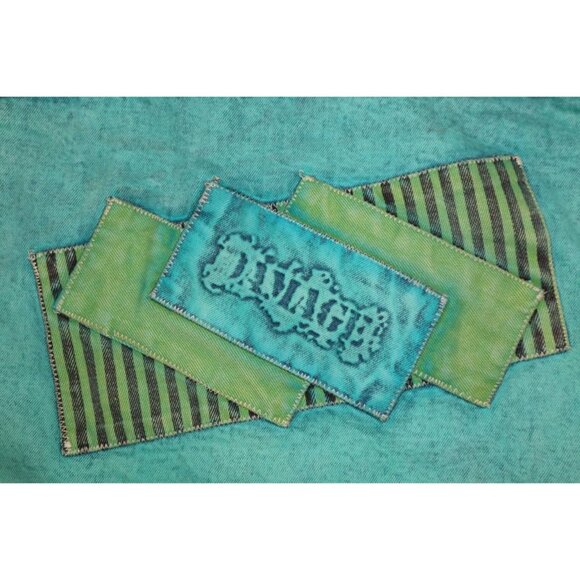 Vintage 90s Major Damage Turquoise Denim Jacket Men’s XL Hong Kong Hip Hop Rave - Picture 5 of 12